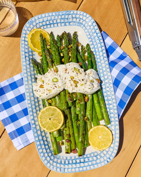 Grilled Asparagus with Burrata & Furikake