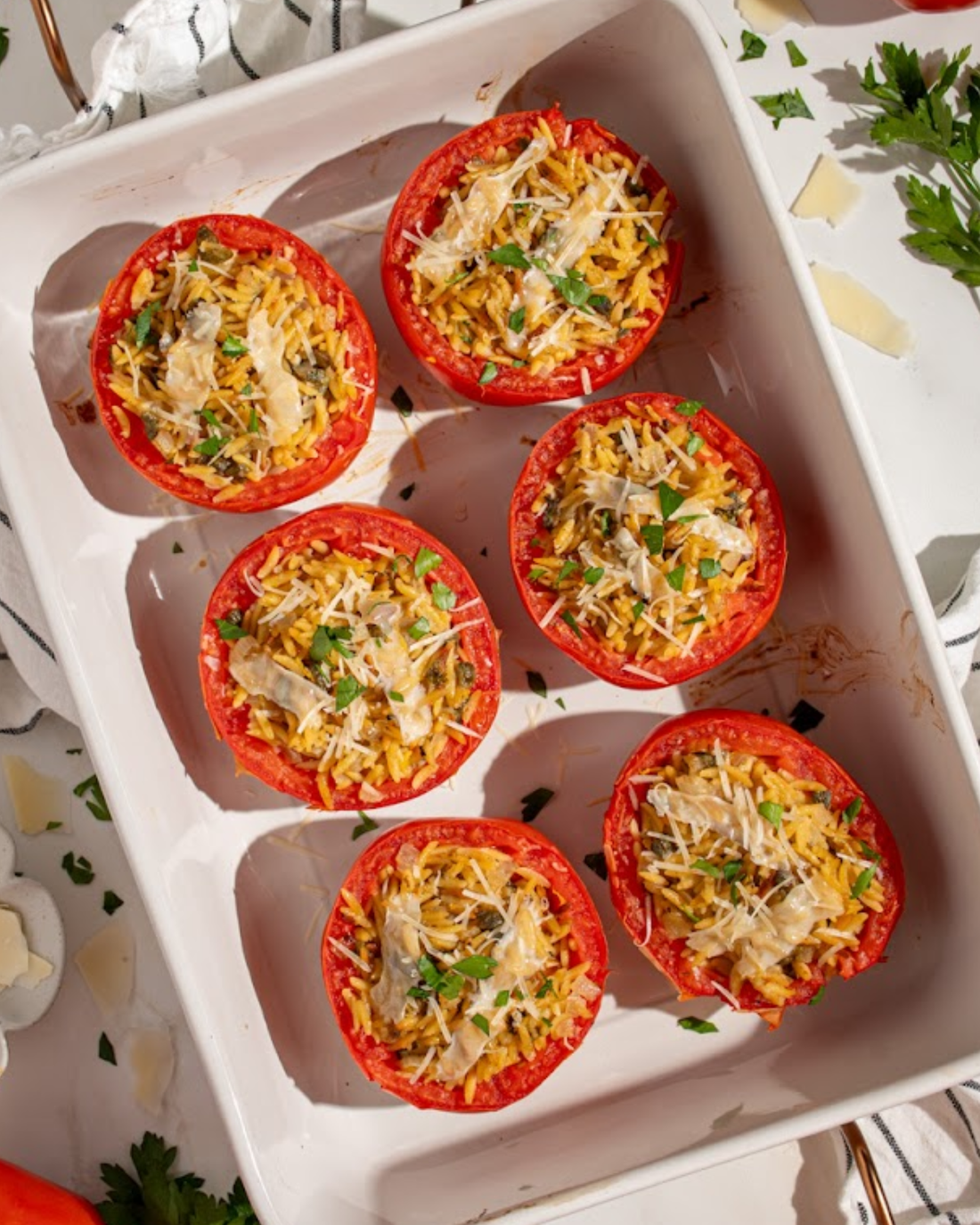 Orzo Stuffed Beefsteak Tomatoes