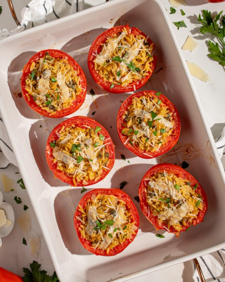 Orzo Stuffed Beefsteak Tomatoes