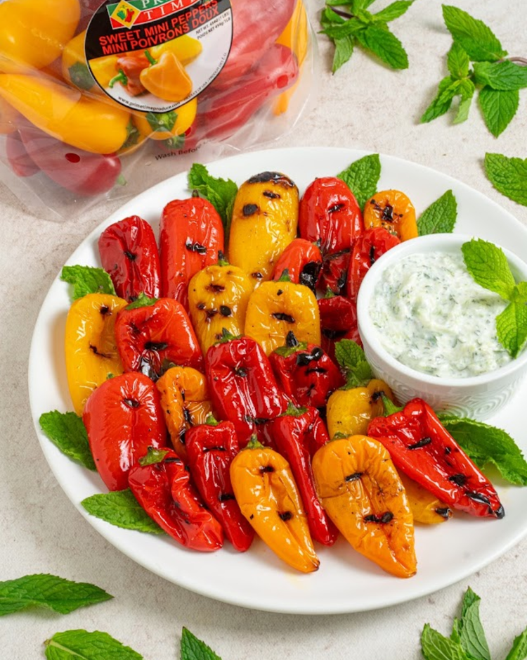 Grilled Mini Peppers with Mint Tzatziki