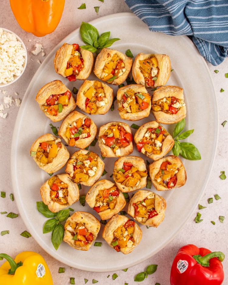 Roasted Bell Pepper Puff Pastry Bites