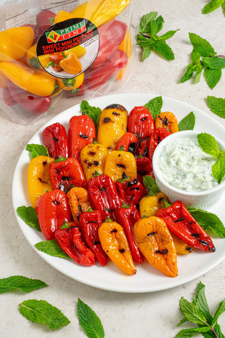 Grilled Mini Peppers with Mint Tzatziki