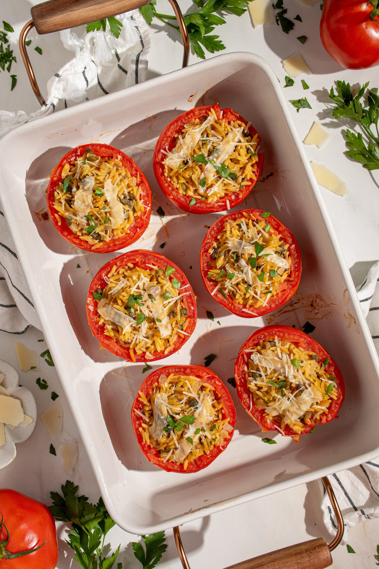 Orzo Stuffed Beefsteak Tomatoes